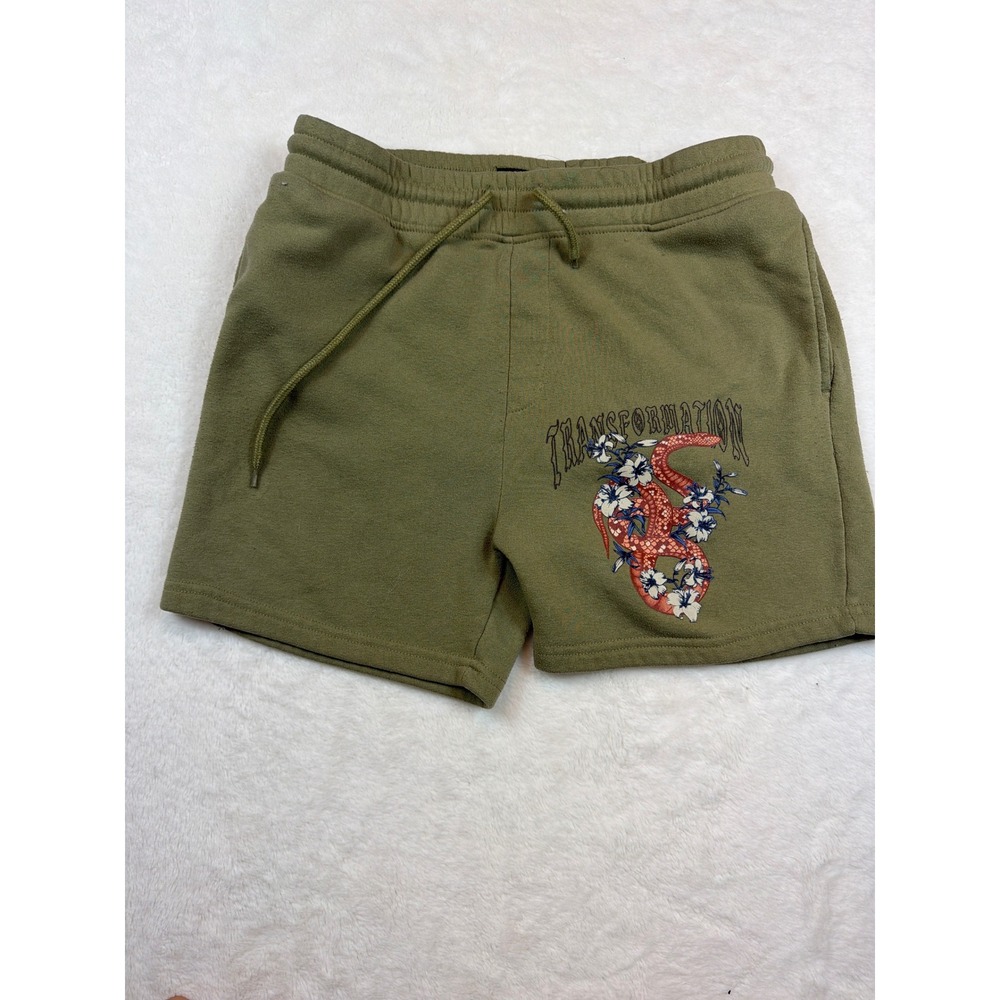 Brooklyn Cloth Mens Olive Green Transformation Snake Graphic Fleece Shorts 5" M